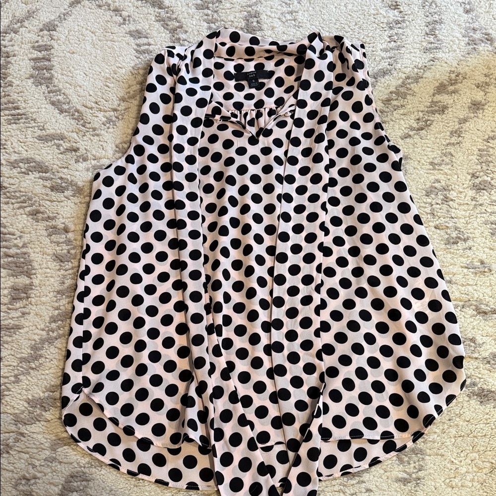 J. Crew Black and Cream Polka Dot Sleeveless Blouse Sz small